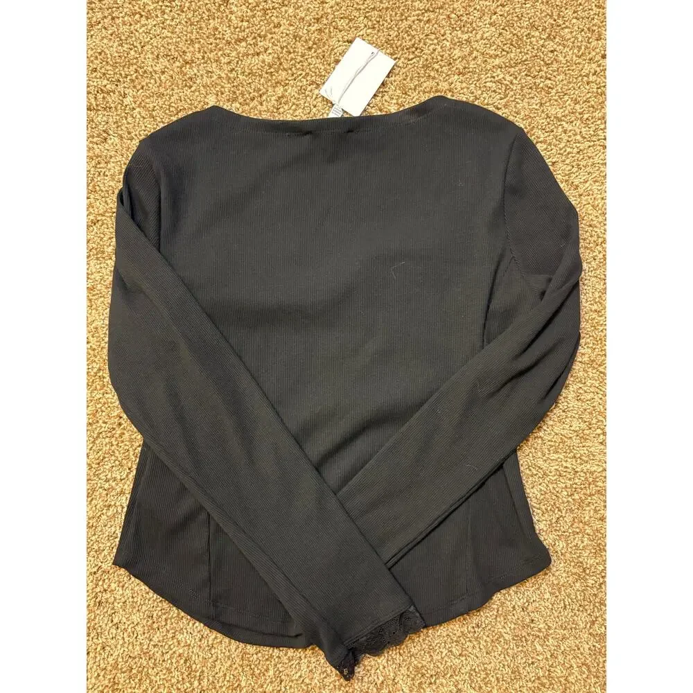 NWT Jessica Simpson Aleera Rib Knit Lace Trim Long Sleeve Top Womens Size Medium - Picture 7 of 8